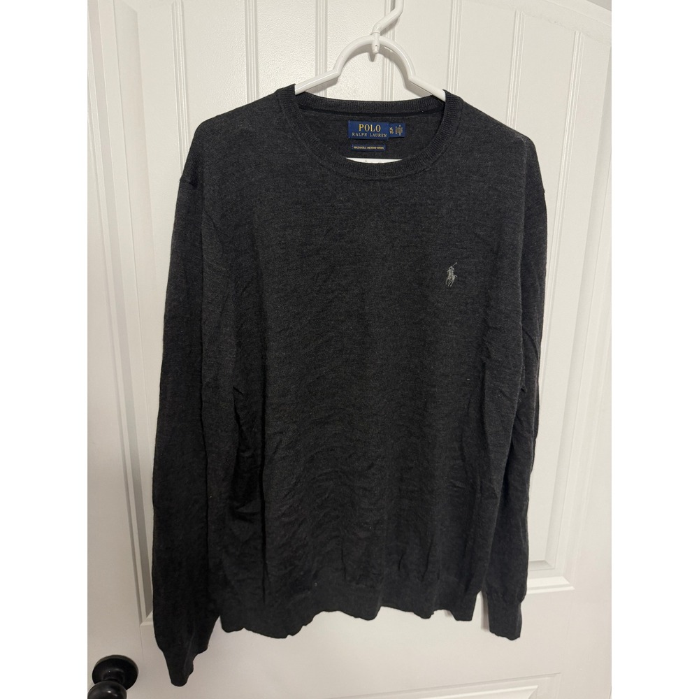 Polo Ralph Lauren Sweater Mens XL Washable Merino Wool Charcoal Grey EUC